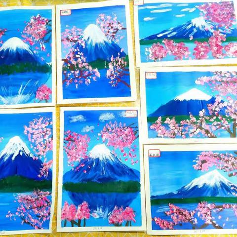 光山新艺代美术-《富士山下的樱花》《书桌一角》《漂亮的小雨伞》
