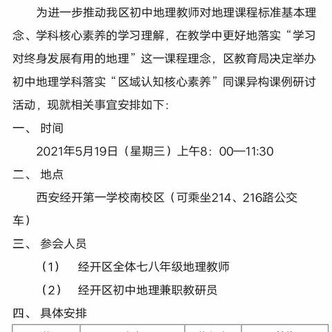 同课展风采  异构显匠心——经开区初中地理落实“区域认知核心素养”同课异构课例研讨活动