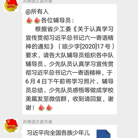 文昌市文南中学开展学习宣传贯彻习近平总书记“六一”寄语精神活动