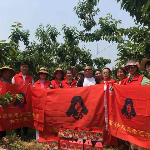学雷锋志愿者艺术团走进果园，帮助果农销售樱桃。