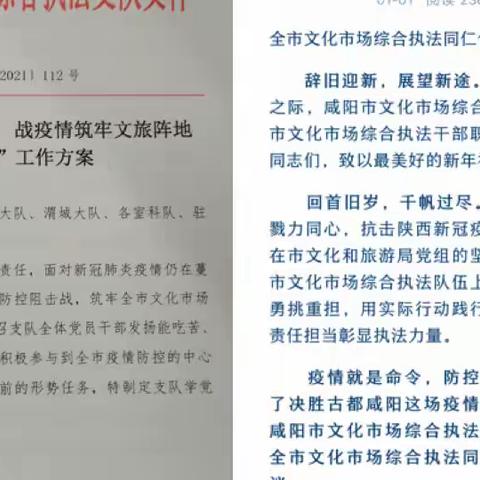 咸阳市文化市场综合执法支队充分发挥党支部战斗堡垒作用全力出击疫情防控