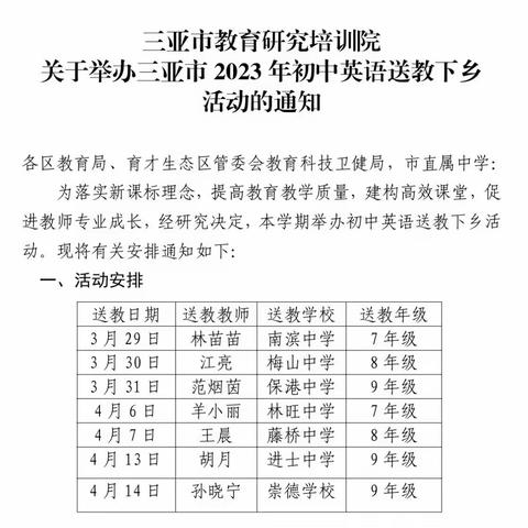 送教引领 携手成长-记2023三亚市崖州区保港中学英语送教下乡活动