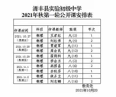 清丰实中2021年秋季物理公开课掠影