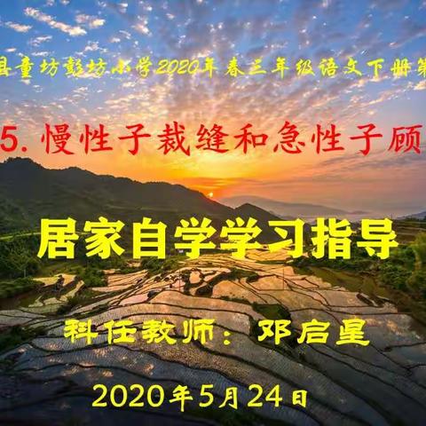 长汀县童坊彭坊小学2020年春三年级语文下册第八单元《25、慢性子裁缝和急性子顾客》学习指导