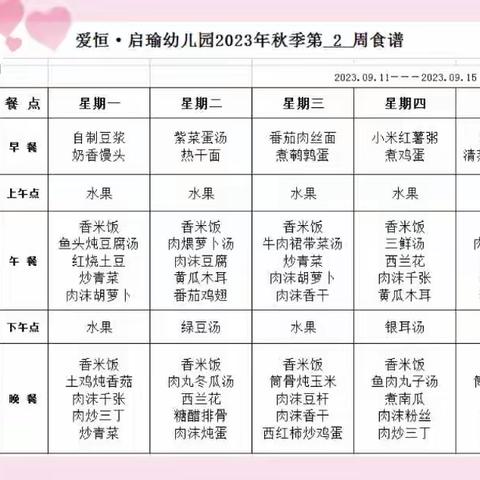 【爱恒·启瑜厨房】2023秋季学期第2周带量食谱预告