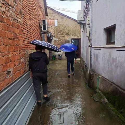 雨天巡查不松懈——白洋街道生水塘村支书，主任冒雨巡查房屋安全