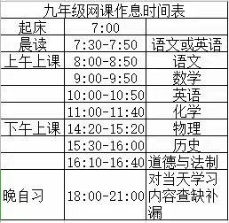 竹海学校九年级“停课不停学”日程安排