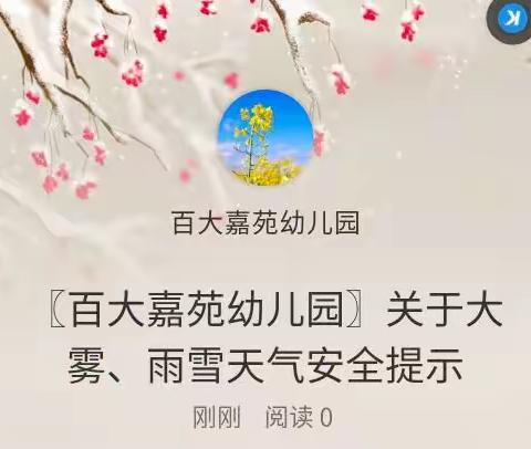 〖百大嘉苑幼儿园〗关于大雾、雨雪天气安全提示