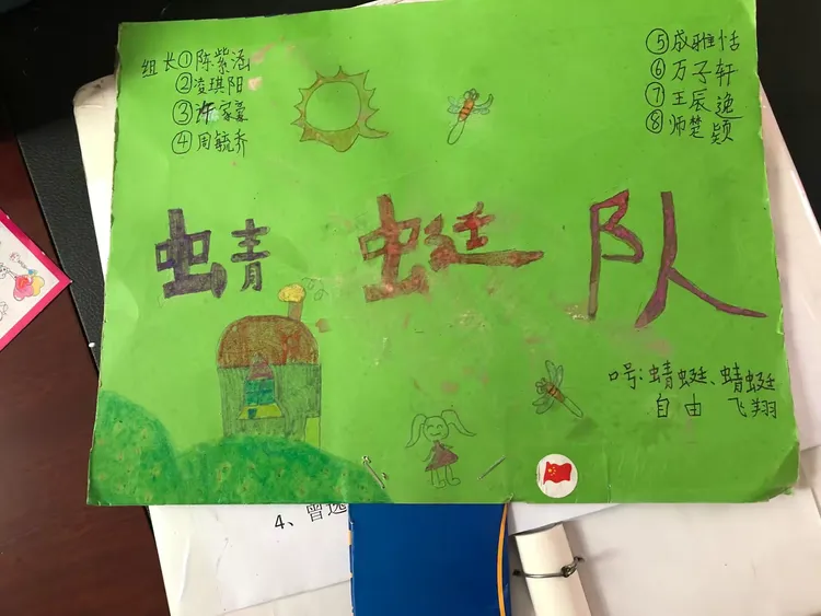 首先，让我们一起欣赏一下小队长们提前做好的对牌，还有创意的队名和响亮的口号。（可惜还有两个小队把