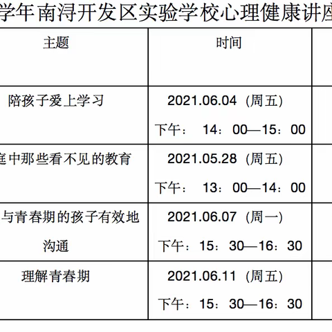 南浔开发区实验学校心理健康家长学校系列讲座