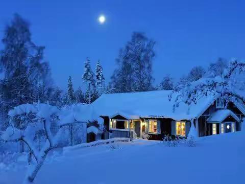 雪夜图片有感（下平一先）何时大雪覆深渊，不必灯光耀紫田。总盼平安连暗夜，燃柴煮酒话神仙。