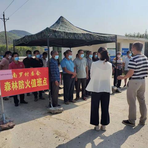 南罗村党支部召集全体党员在森林防火、疫情防控点的党旗下宣誓入党誓词，投身于抗击疫情和防火责任包干到户