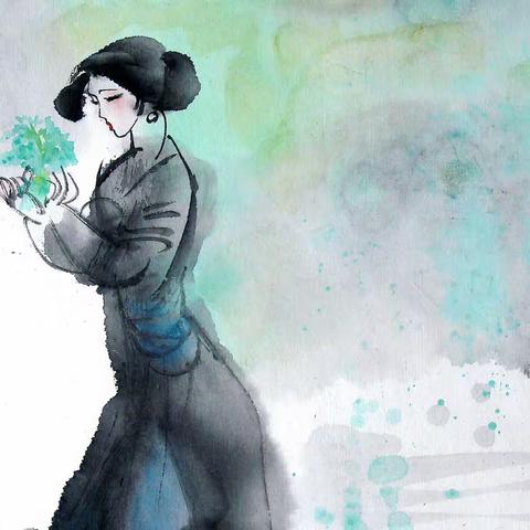 周路明的画 - 彩墨仕女-《風之韻》系列