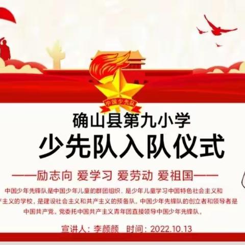 喜迎二十大，争做好队员 ——确山县第九小学庆祝建队日新队员入队仪式