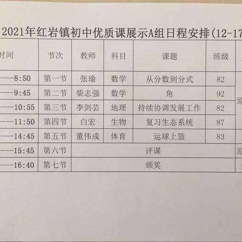 优质课堂展风采，观摩学习促成长——记2021年红岩镇初级中学优质课展示活动