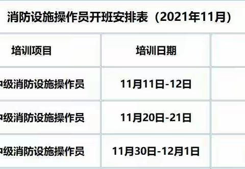 2021 年  11 月份消防职业技能培训开班通知