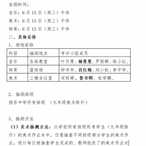 扬芬中学2022上半年（期末）音体美等非统考科目抽测