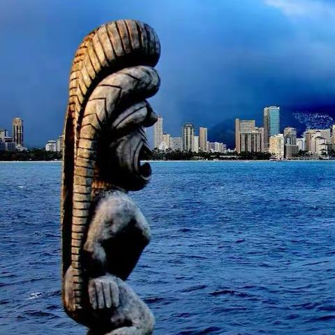 去夏威夷檀香山乘爱之船观赏夕阳海景