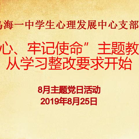 【乌海一中  邬娟】乌海一中学生心理发展中心支部委员会开展8月份主题党日活动