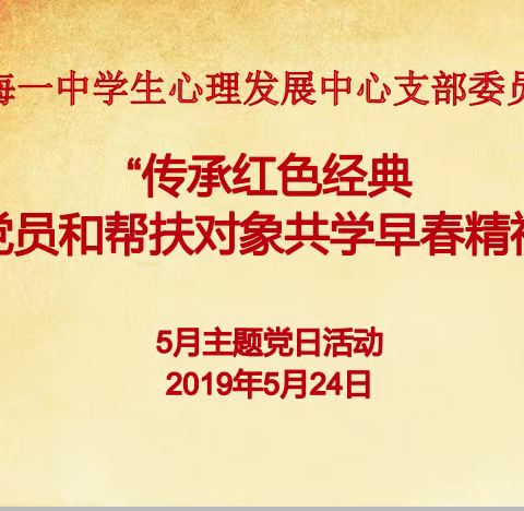 “传承红色经典 党员和帮扶对象共学早春精神”乌海一中心理支部5月主题党日活动