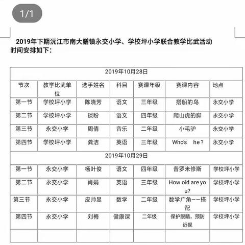 学校坪小学、永交小学联合教学比武活动