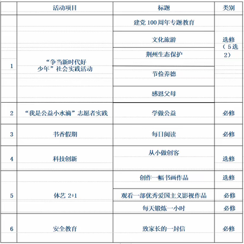 荆州实验小学 暑假实践活动手册