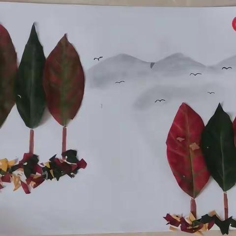 “叶之美，秋之歌”                                ——郑山街道翔雁小学树叶画