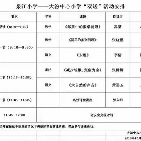 不忘教师初心 勇担育人使命——泉江小学与大汾中心小学教学“双送”暨高效课堂研讨活动