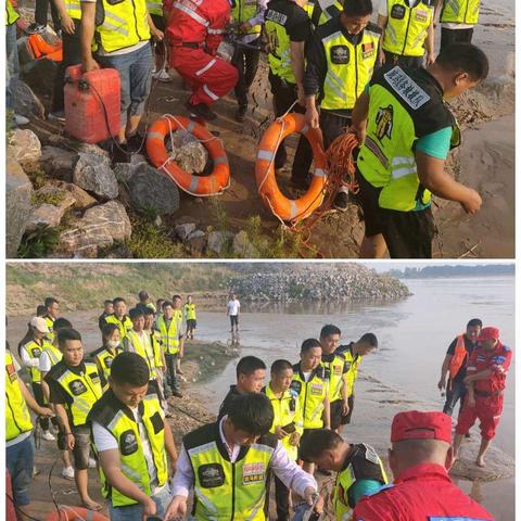 东明县斑马义务救援队联合派出所打捞落水儿童。