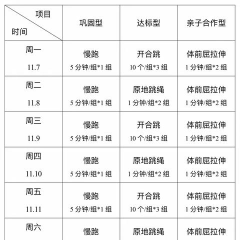 运动 坚持 成长——第十小学课后体育作业运动计划