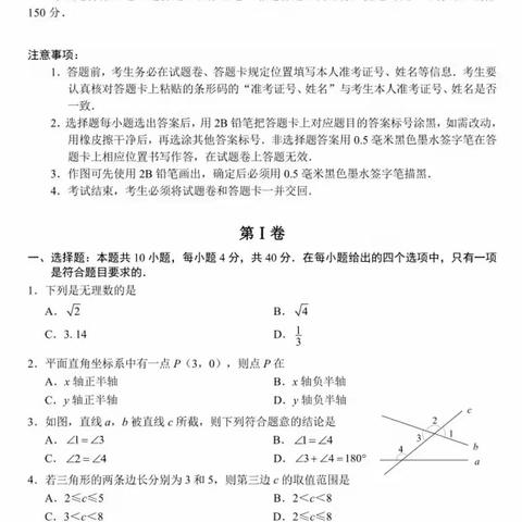 2021初中中考及数学试卷