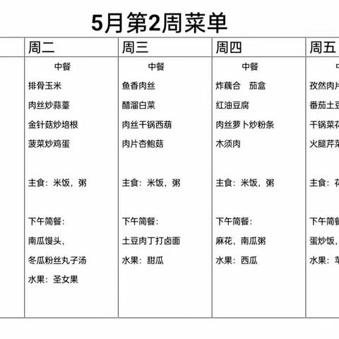 欢乐岛五月第二周菜单