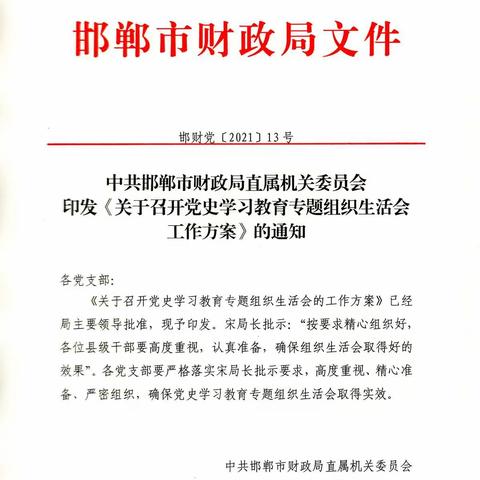 市财政局各党支部组织召开党史学习教育专题组织生活会