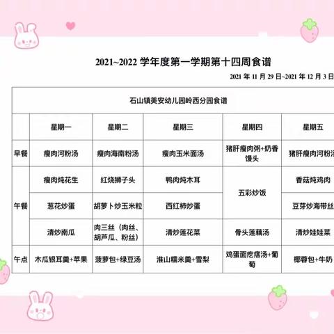 第十四周食谱回顾（11月29日～12月3日）——石山镇美安园岭西分园