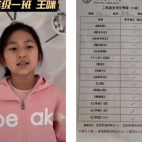 古韵悠悠传经典，诗声琅琅青少年—二年级一班古诗词线上考级活动