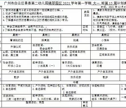 锦翠园大一班15周活动分享