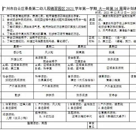 锦翠园大一班16周活动分享