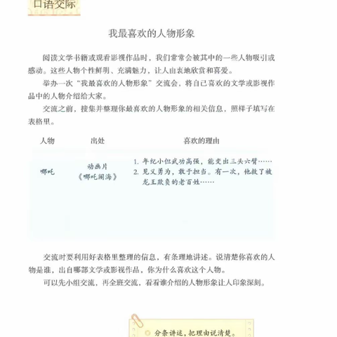 口语交际：我最喜欢的人物形象