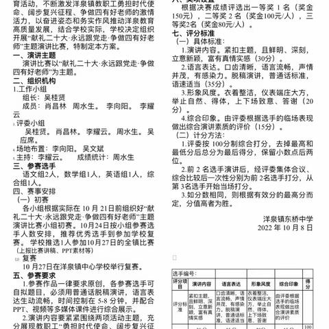 东桥中学献礼二十大•永远跟党走•争做四有好老师主题演讲比赛