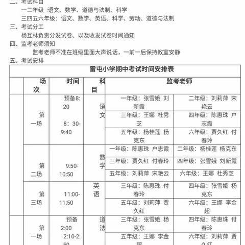 努力正当时，勤奋结硕果—— 慈圣镇雷屯小学期中考试掠影