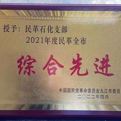 民革石化支部荣获2021年度民革全市综合先进集体