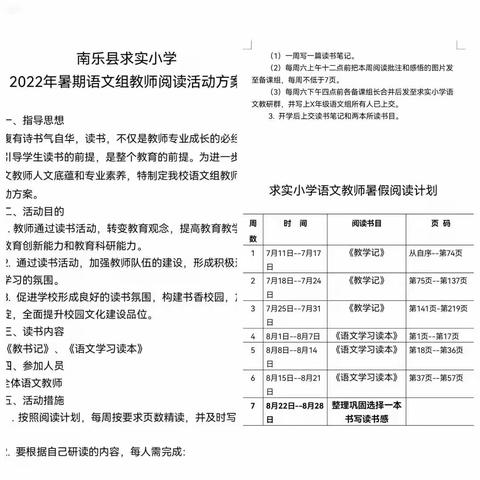 书香以致远 逐梦绽芳华—南乐县求实小学语文组暑期读书系列活动（一）