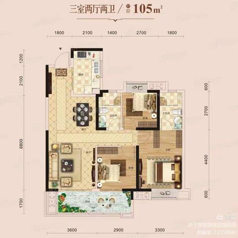 保利香槟国际105平户型尺寸鉴赏
