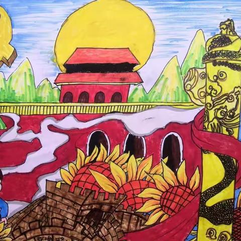 麦田艺术培训中心部分小画家                念党恩，迎国庆作品展