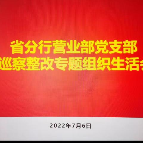 省分行营业部党支部开展巡察整改专题组织生活会