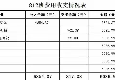 812班费用收支情况汇总