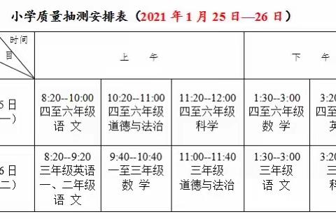 鸡冠山乡庙背小学2020—2021学年度第一学期期末质量检测及寒假放假安排