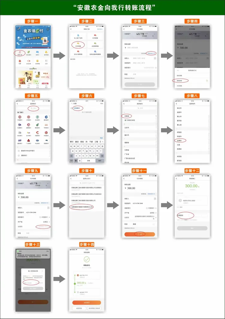 各行向我行转账方式如下：