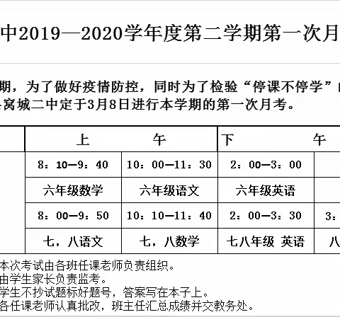 “战役防控，网络检测”——临颍县窝城二中月考纪实