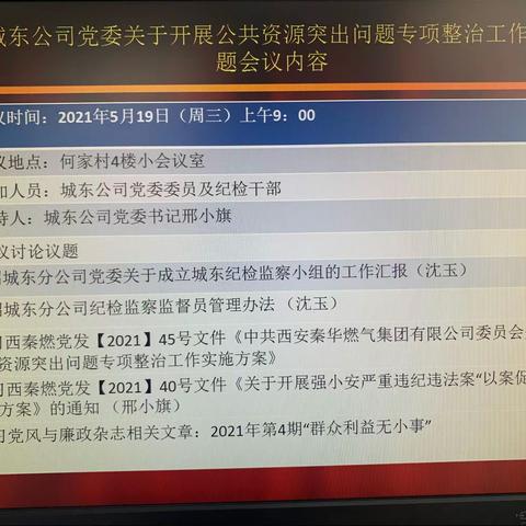 城东分公司党委召开关于公共资源突出问题专项整治工作动员部署会议